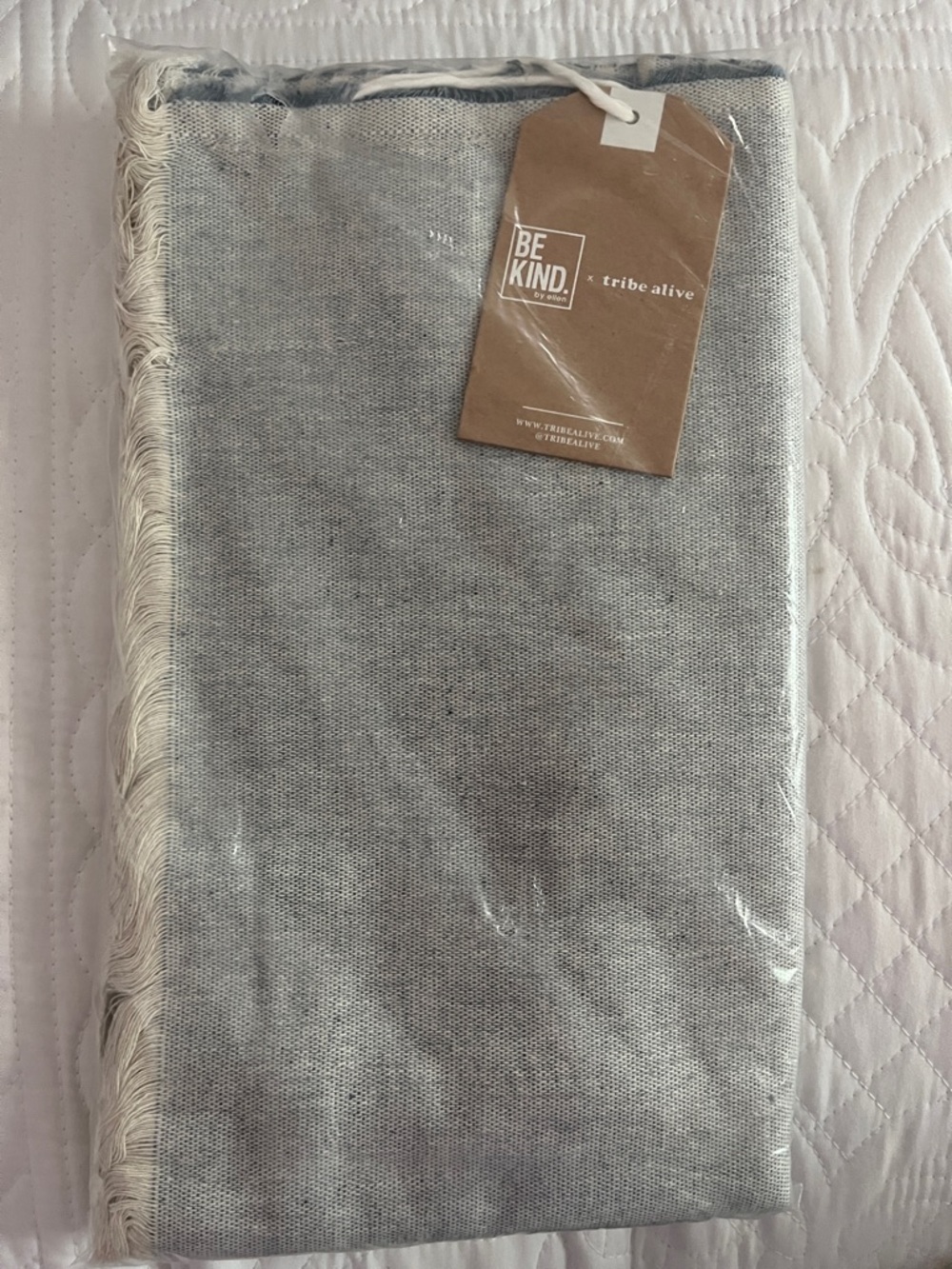 tribe alive Gray Fringe Scarf with 'Be Kind' Tag